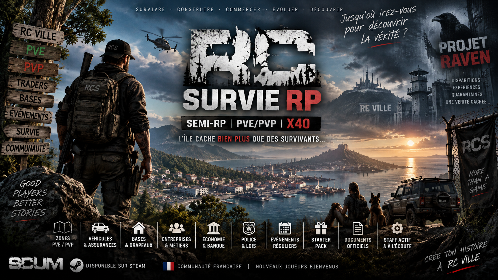 [FR] RC SURVIE RP | SEMI-RP | PVE/PVP | LOOT X40 |Starter Pack - Serveur Scum