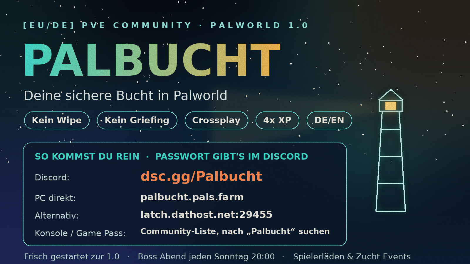 [DE] Palbucht | PvE | Kein Wipe | 4x XP | Crossplay | DE - Server Palworld