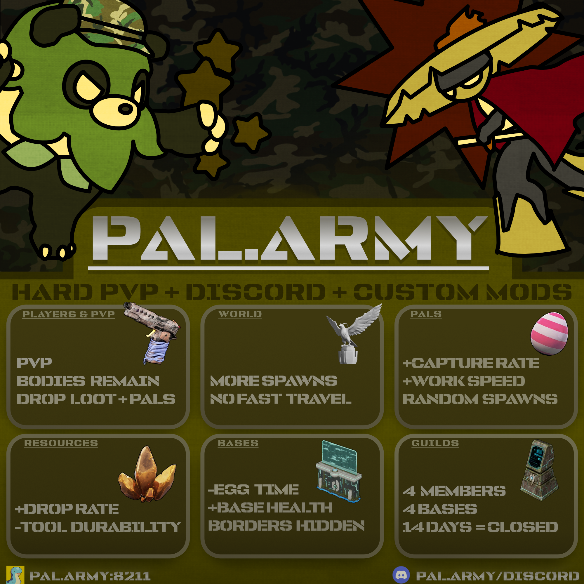 pal.army - Palworld PvP - Full Drops on Death - Offline Bodies Palworld Server - Palworld Server