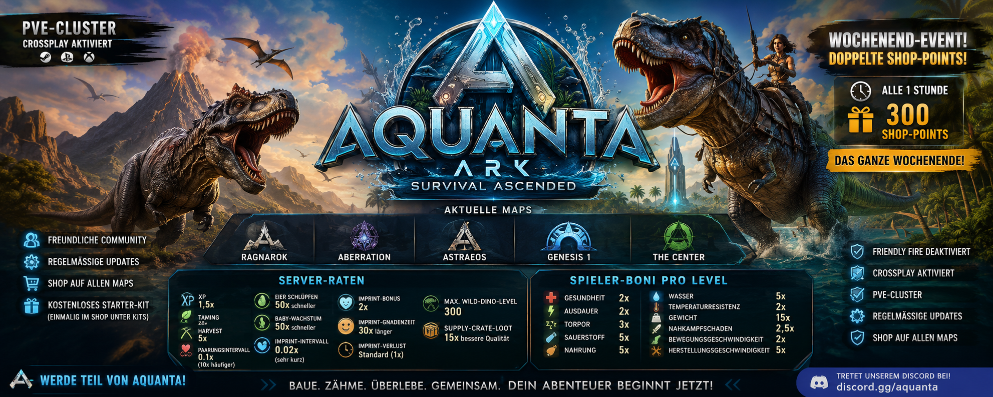[GER-PvE] Aquanta | The Center | T20 H5 B15 | CROSSPLAY - Server ARK Survival Ascended