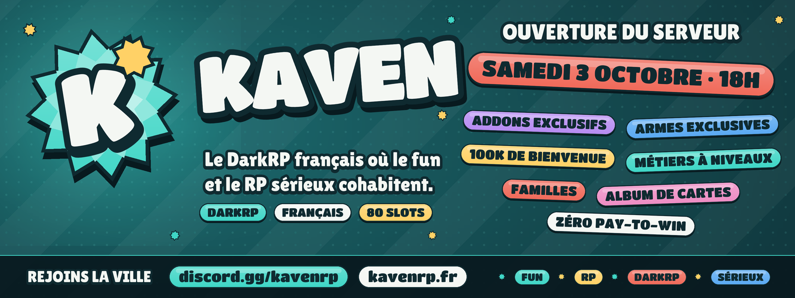 Kaven RP | DarkRP FR | Ouverture 3 octobre 18h - Serveur Garry's mod