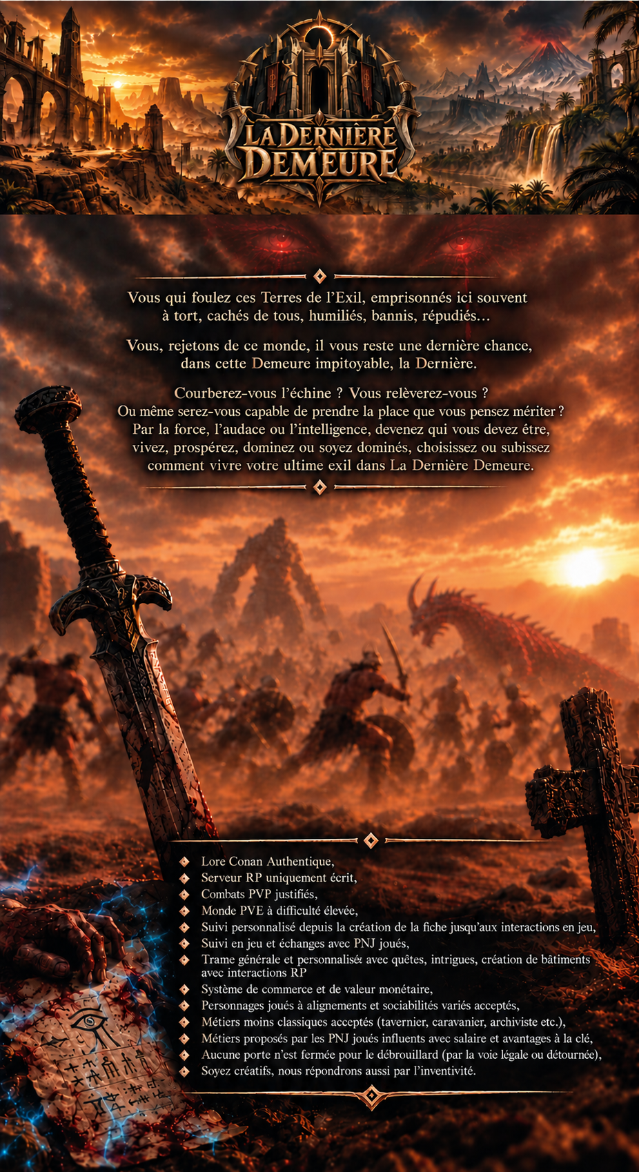 [FR] La Dernière Demeure | RP | PVP | Lore Conan | écrit | 18+ - Serveur Conan Exiles