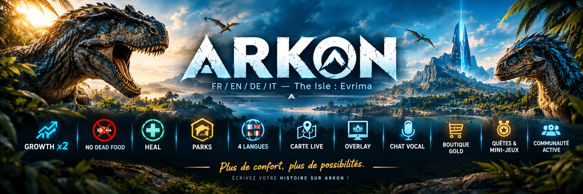 Arkon | FR/EN/DE/IT | x2 Growth | No Dead Food | Heal | Parks - Serveur The isle