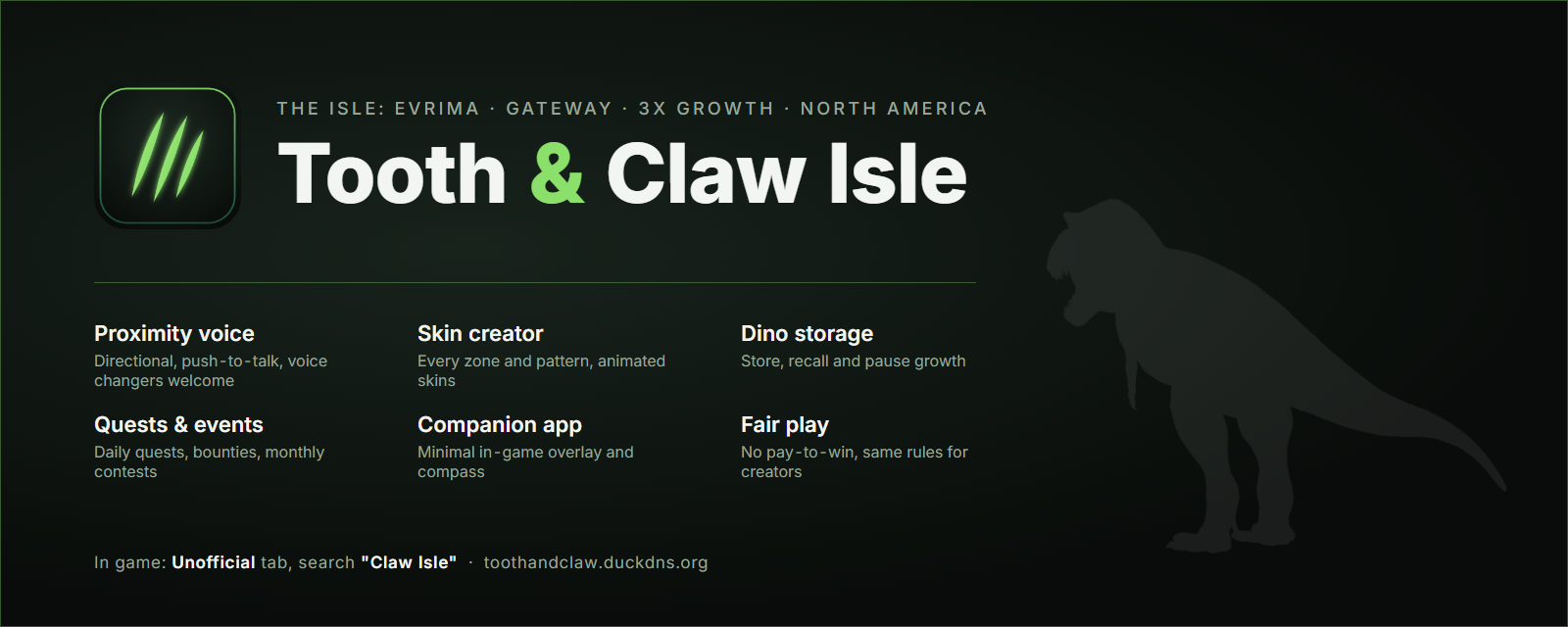 Tooth & Claw Isle | Prox Voice | Custom Skins | Creator Friendly - The isle Server