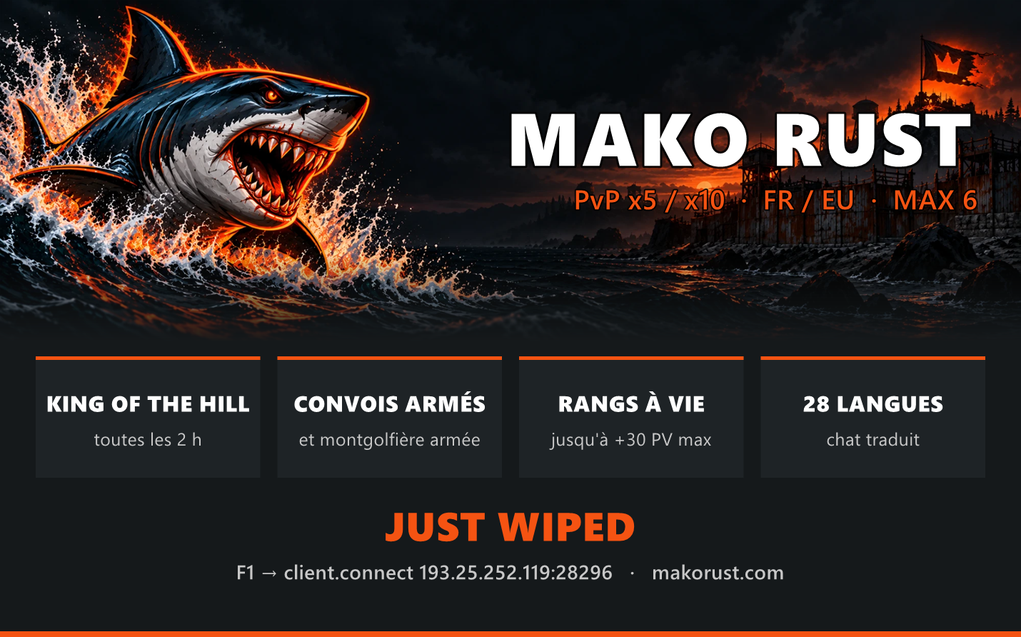 [FR/EU] MAKO PvP x5/x10 | KOTH | Events | Kits | TP | Shop | Clans - Serveur Rust