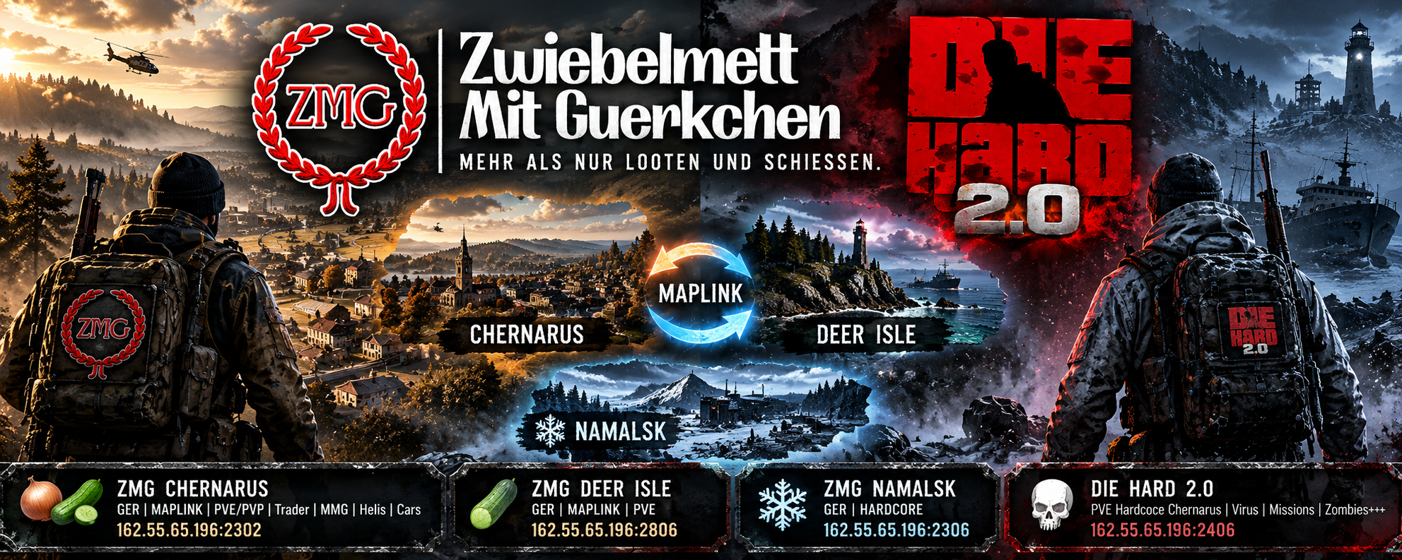 Zwiebelmett mit Guerkchen GER|MAPLINK|PVE/PVP|Trader|Quest|Events|Helis|Boats|Cars - Server Dayz