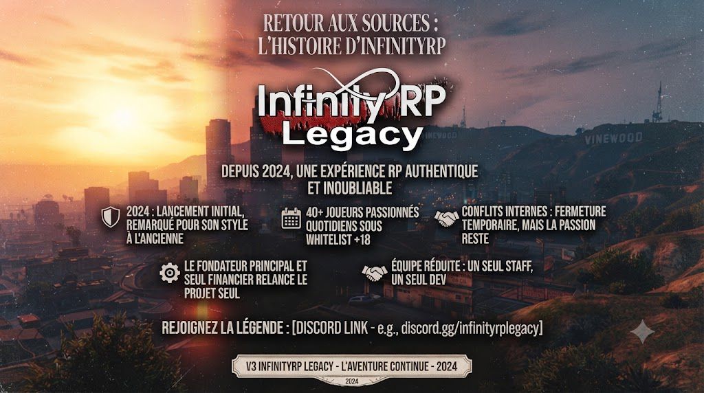 InfinityRP Legacy| WL+18 |SERIOUS| ENTREPRISE & SERVICES A REPRENDRE - Serveur GTA