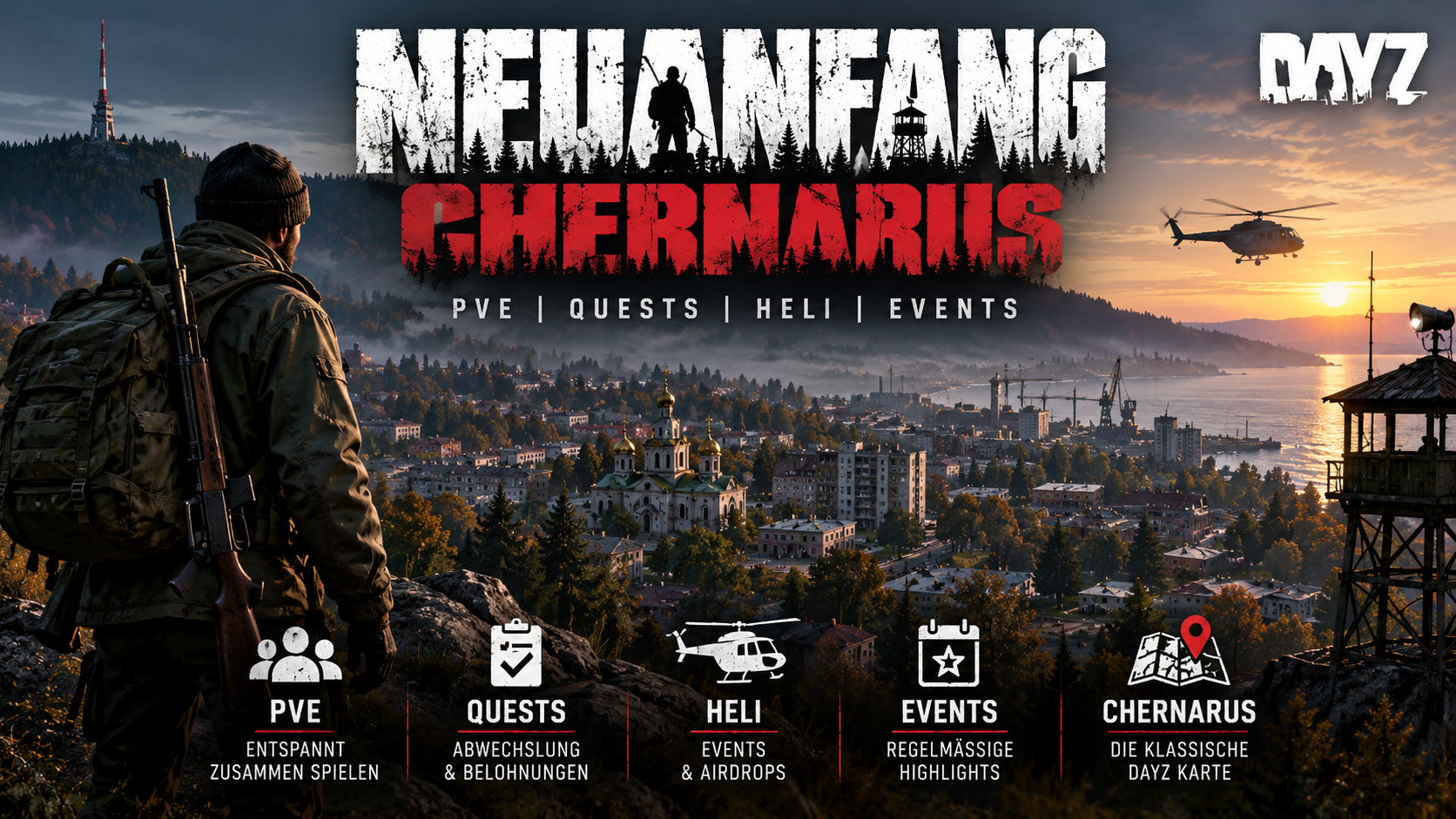 Neuanfang | Chernarus Reborn  Pure PVE/Heli/Trader/Quest/KI - Server Dayz
